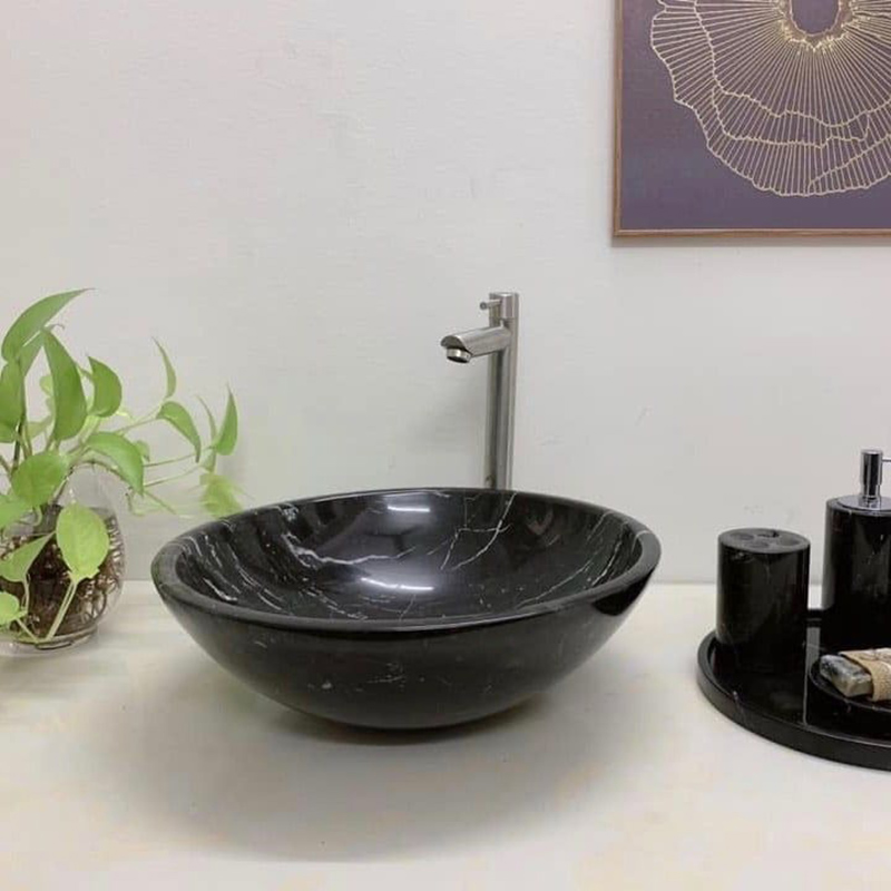 Bồn rửa mặt Lavabo đá đen nguyên khối D420xH140mm LA002