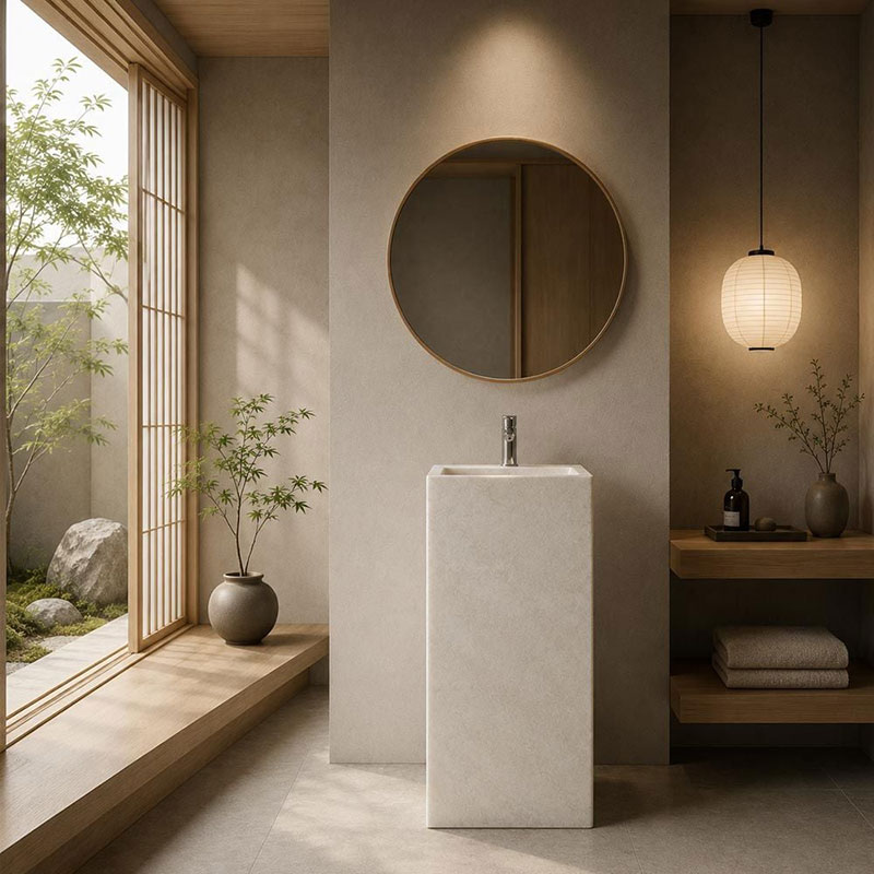 Chậu rửa mặt Lavabo hình trụ vuông đá Trắng Muối nguyên khối LA326
