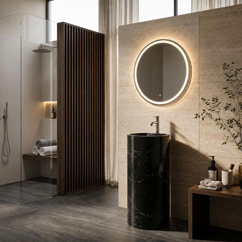 Chậu rửa mặt Lavabo liền vòi hình trụ tròn đá Cẩm Thạch tự nhiên nguyên khối LA924