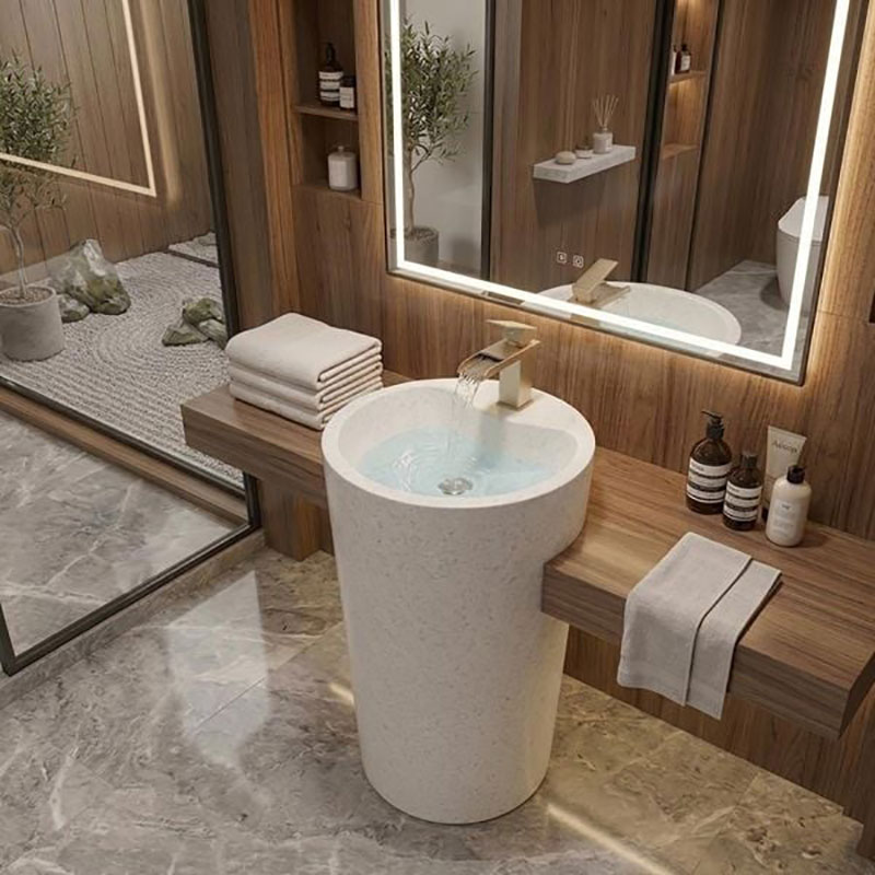 Chậu rửa mặt Lavabo liền vòi hình trụ tròn đá Cẩm Thạch tự nhiên nguyên khối LA924