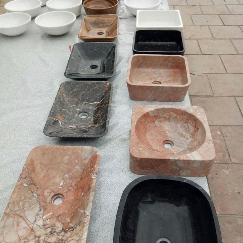 Lavabo cao cấp vát cạnh đá xanh Ấn Độ nguyên khối LA011