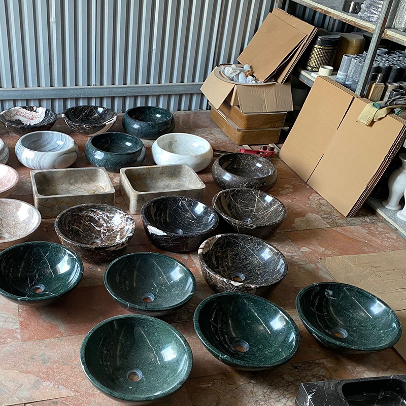 Lavabo đá xanh Ấn Độ nguyên khối D420xH140mm LA001