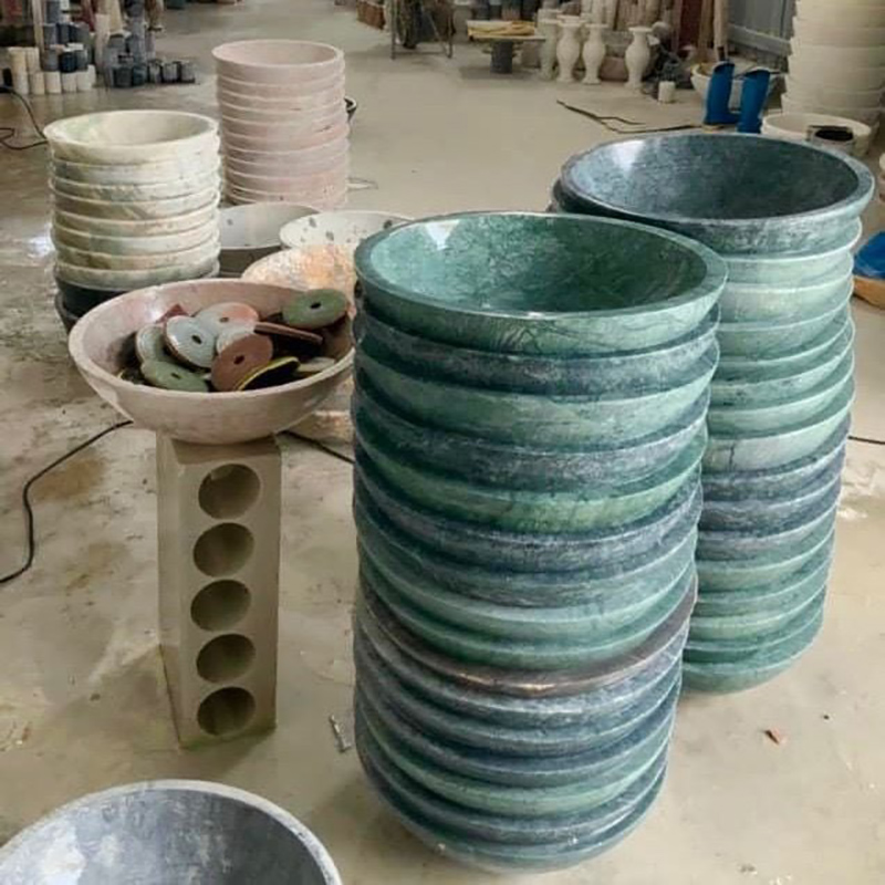 Lavabo đá xanh Ấn Độ nguyên khối D420xH140mm LA001