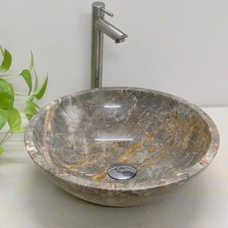 Lavabo tròn đá cẩm thạch Thanh Hóa nguyên khối màu ghi LA013