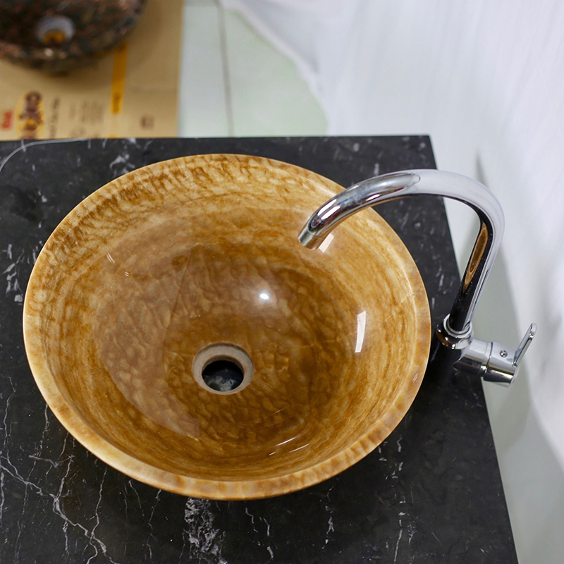 Lavabo tròn đá mộc thạch tự nhiên nguyên khối D420xH140mm LA007