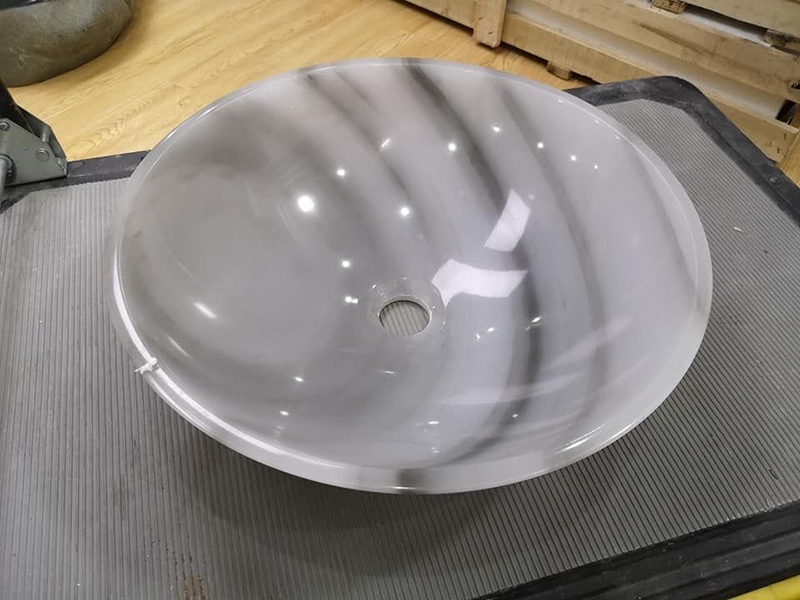 Lavabo tròn đá trắng vân nâu tự nhiên nguyên khối D420xH140mm LA198 Lavabo tròn đá trắng vân nâu tự nhiên nguyên khối D420xH140mm LA198