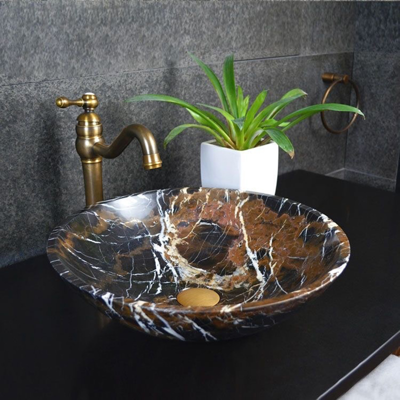 Lavabo tuyệt đẹp từ đá da báo tự nhiên nguyên khối D420xH140mm LA692