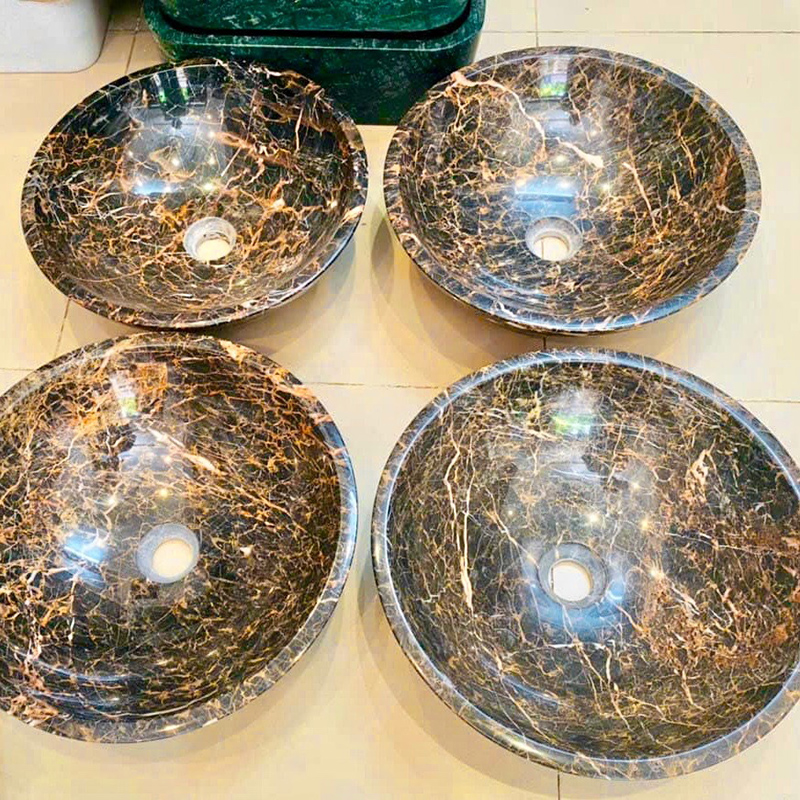 Lavabo tuyệt đẹp từ đá da báo tự nhiên nguyên khối D420xH140mm LA692