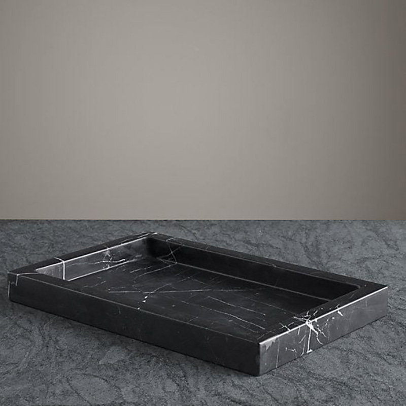 Khay đá marble hình chữ nhật, đá đen tia chớp trang trí phòng tắm PT007