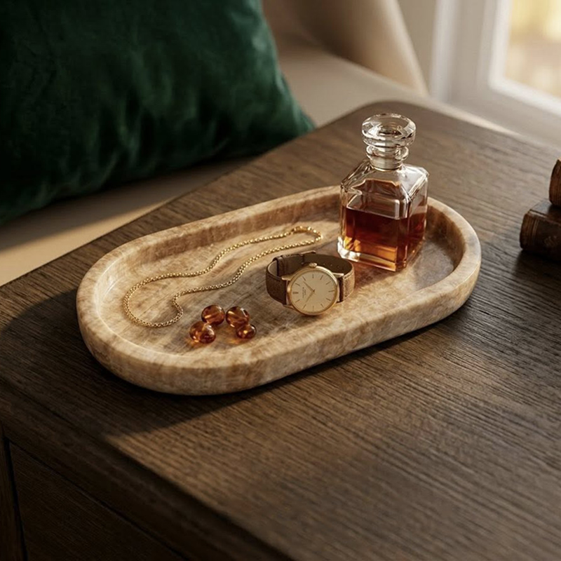 Khay đá Marble hình oval bo góc mềm mại decor khách sạn, resort, spa, homestay PT618