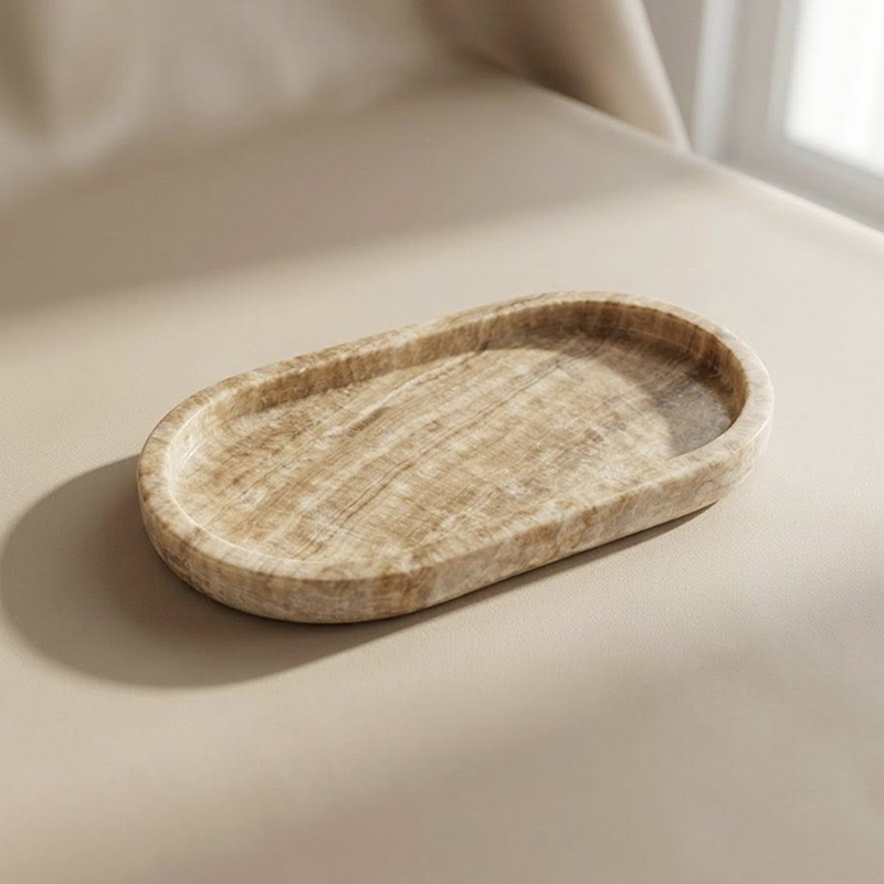 Khay đá Marble hình oval bo góc mềm mại decor khách sạn, resort, spa, homestay PT618