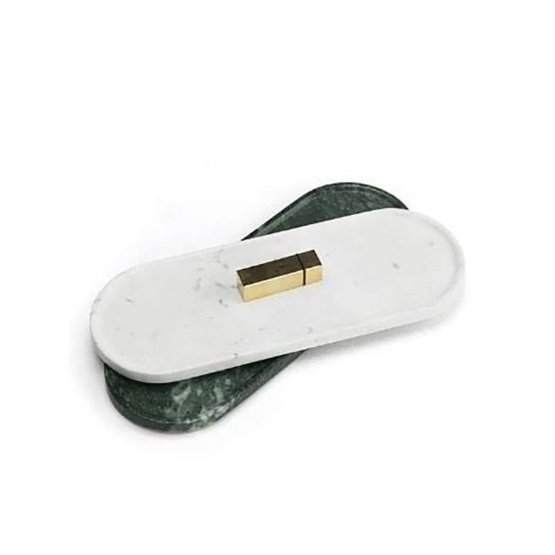 Khay đá marble hình oval, đá trắng vân mây đựng đồ ăn, trà chiều PT018