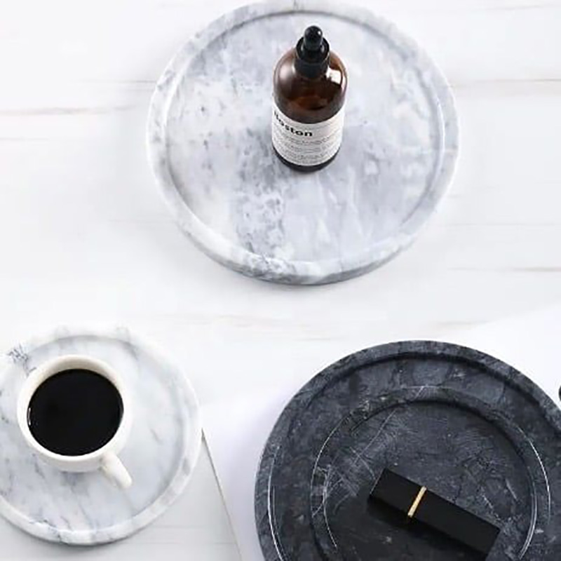  Khay đá marble hình tròn, đá trắng vân mây D30cm decor phòng bếp phòng tắm PT008