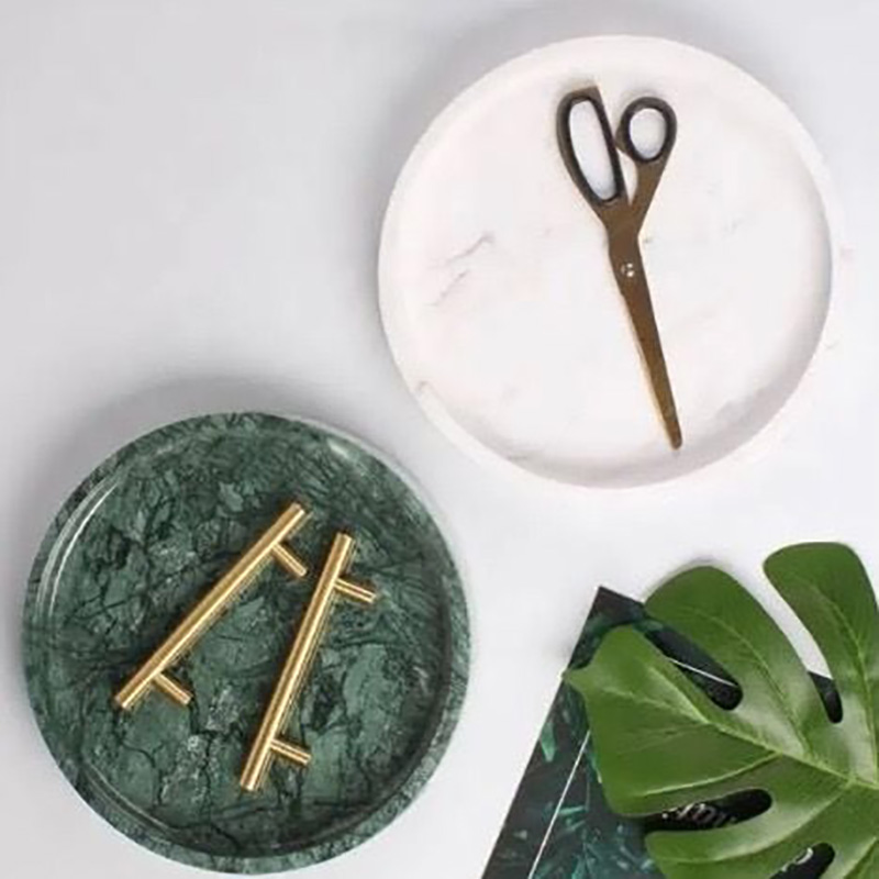  Khay đá marble hình tròn, đá trắng vân mây D30cm decor phòng bếp phòng tắm PT008