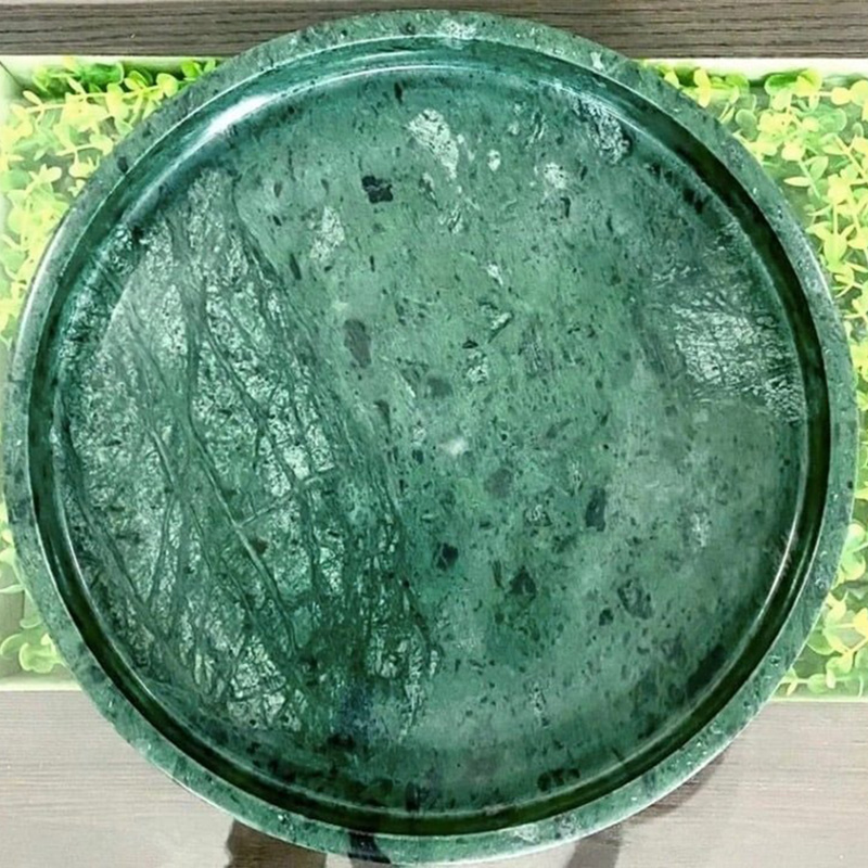 Khay đá marble hình tròn, đá xanh Ấn Độ decor khách sạn & resort cao cấp PT012