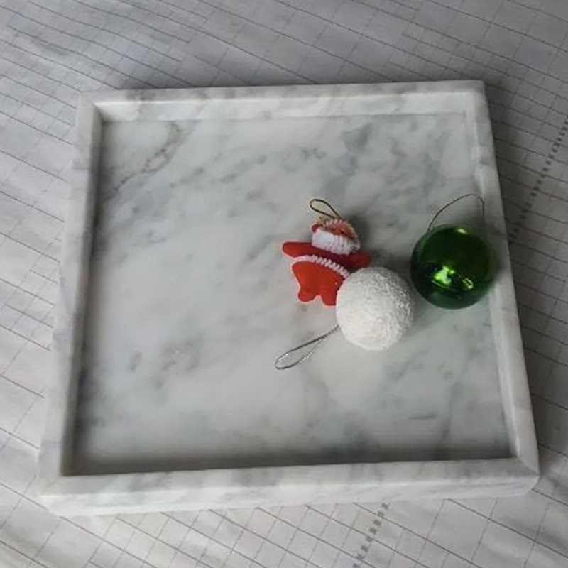 Khay đá marble quà tặng cao cấp hình vuông, đá trắng vân mây PT013