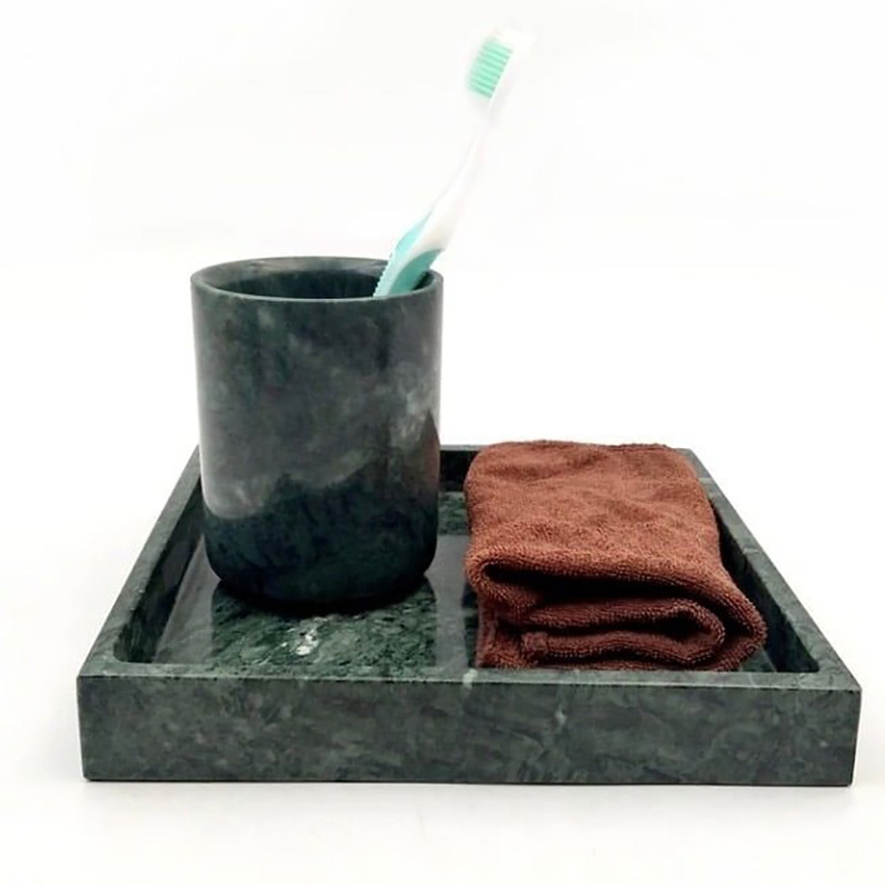 Khay đá marble tự nhiên hình vuông, đá xanh Ấn Độ PT009