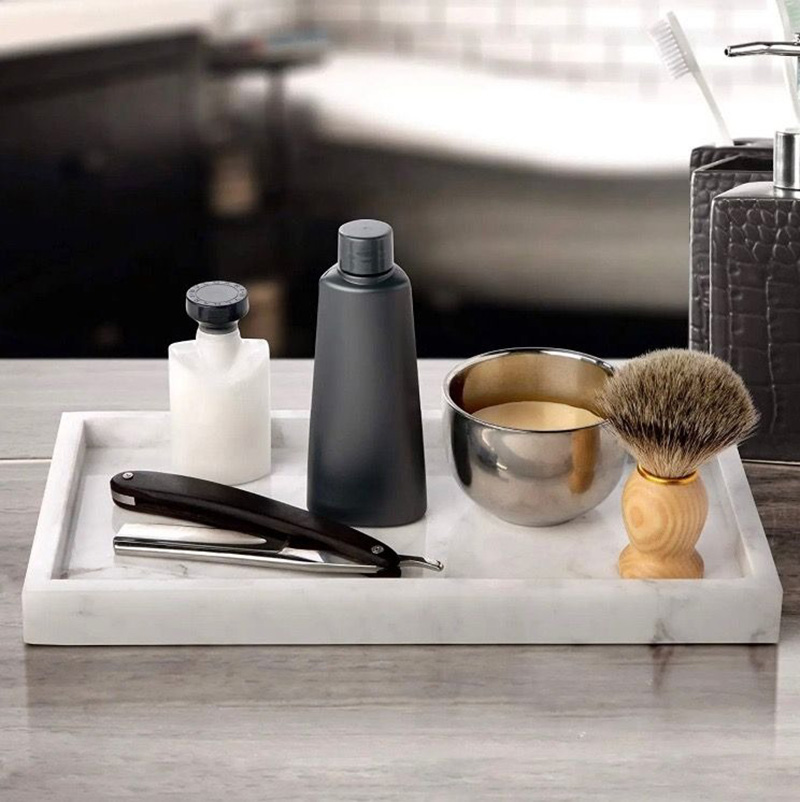 Khay đựng đồ trang sức đá marble hình chữ nhật đá trắng vân mây PT015