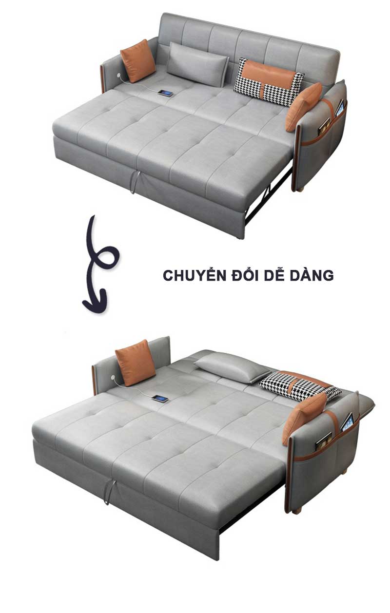 Sofa Bed khung gỗ nệm da nỉ cao cấp SF699
