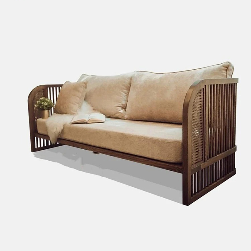 Sofa nan gỗ Rustic tay mây phong cách Scandinavian SF886
