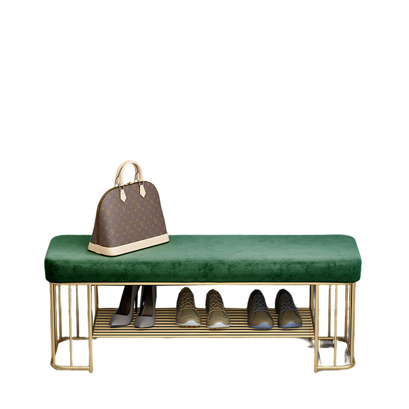 Kệ để giày khung sắt mạ vàng kết hợp ghế băng chờ nệm bọc vải TG023