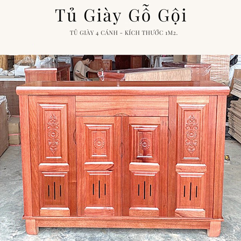 Tủ đựng giầy dép 4 cánh gỗ Gội TG640