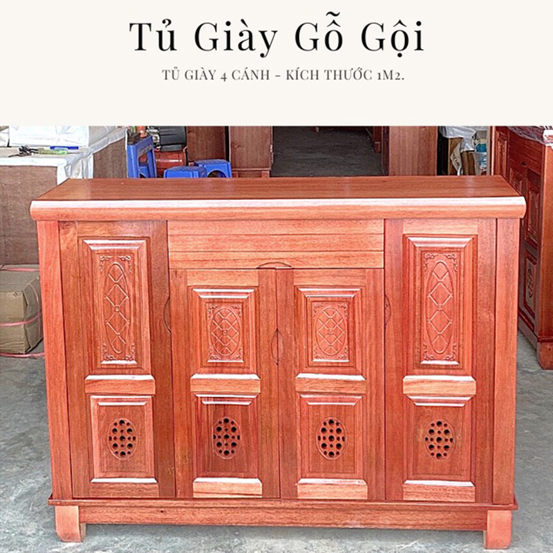 Tủ đựng giầy dép 4 cánh gỗ Gội TG640