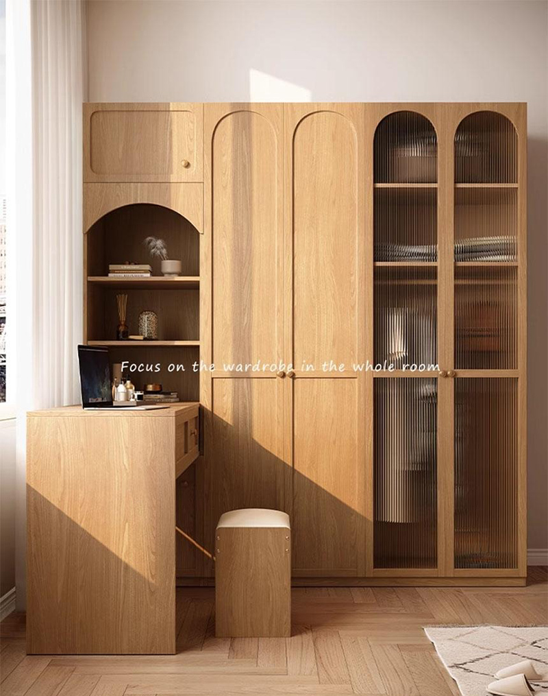 Tủ quần áo gỗ gia đình cánh kính liền bàn đa năng TQ673