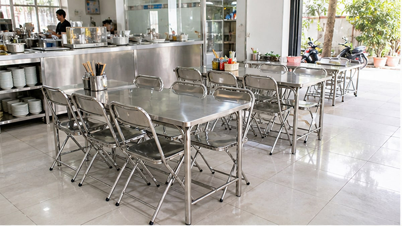 Bàn ghế nhà hàng chất liệu Inox