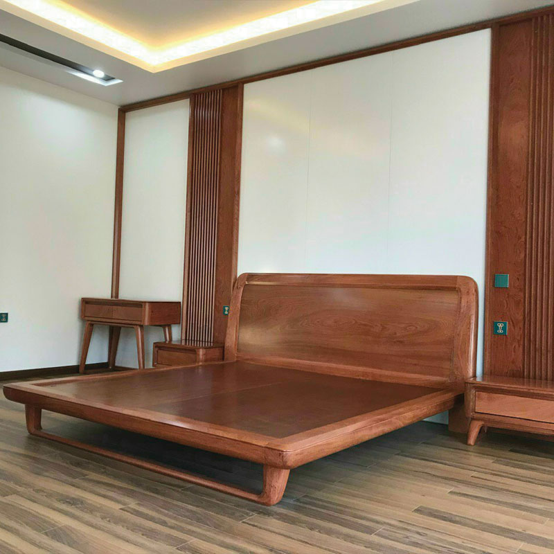 Mẫu giường ngủ gỗ tự nhiên chân quỳ đẹp
