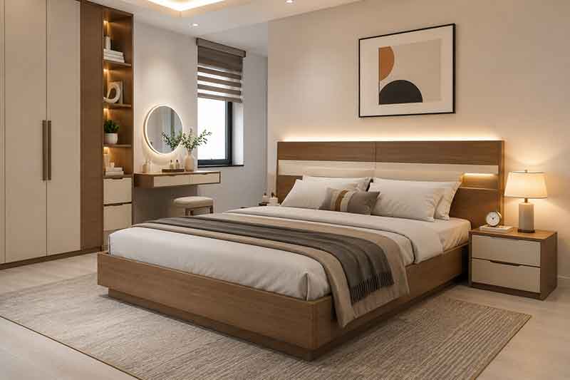 Mẫu giường ngủ làm từ chất liệu gỗ công nghiệp