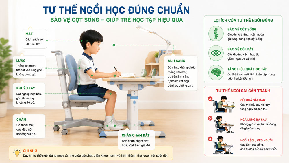 Tư thế ngồi học đúng chuẩn cho bé