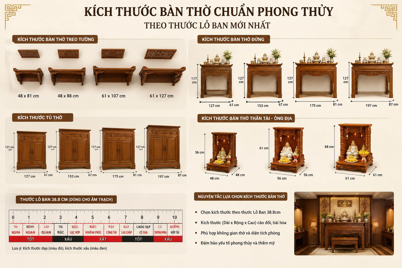 Bảng kích thước bàn thờ chuẩn phong thủy