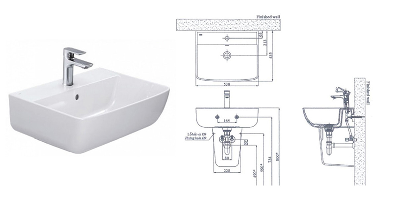 Bản vẽ kích thước lavabo INAX thông dụng