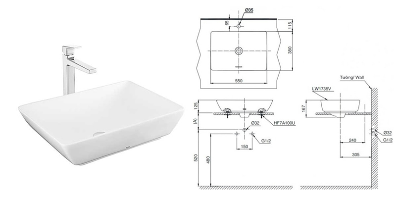 Mẫu bản vẽ kích thước lavabo TOTO
