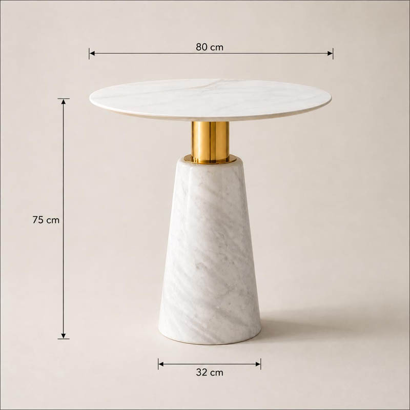Bàn ăn tròn Đá Cẩm Thạch tự nhiên D80cm, chân đá khối Cổ Inox 304 mạ Vàng cao cấp BA098