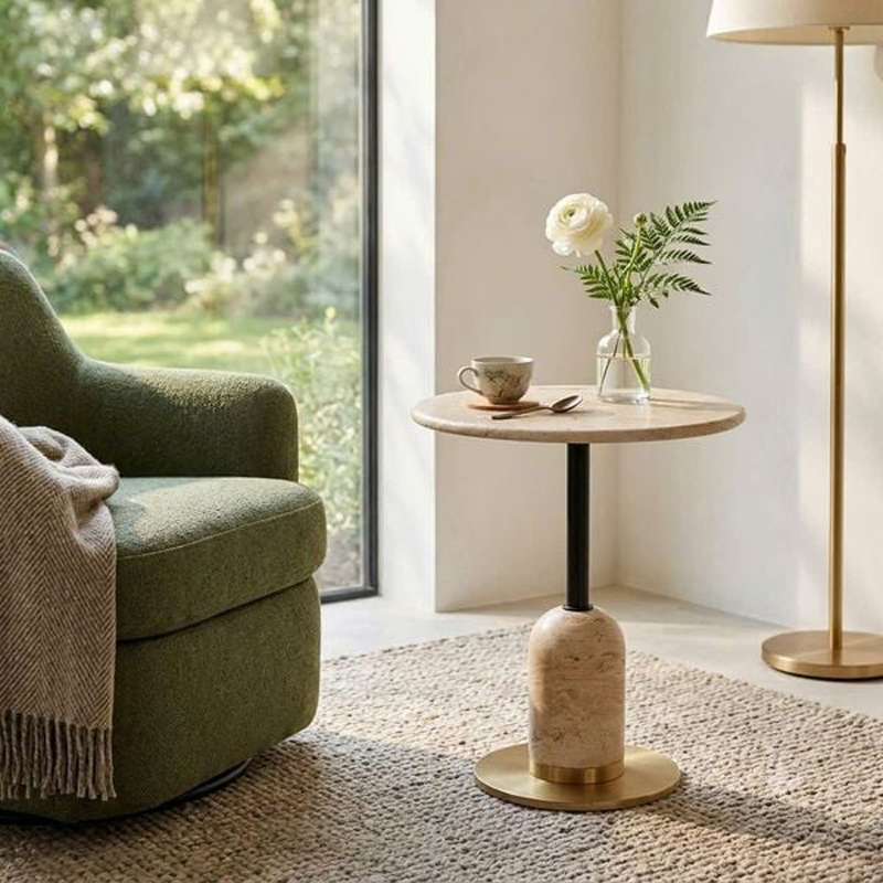  Bàn tab Sofa đá Cẩm Thạch tự nhiên chân đá khối đế Inox Mạ Vàng BC607