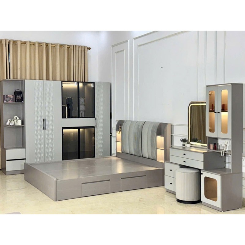 Combo nội thất phòng ngủ tiện nghi với giường ngủ và hệ tủ đồng bộ CB766