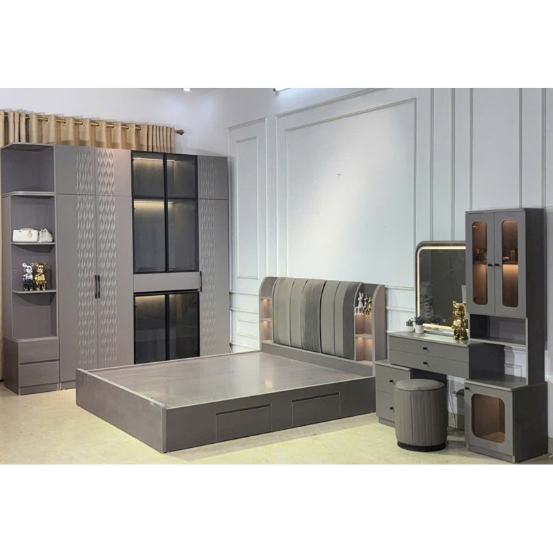 Combo nội thất phòng ngủ tiện nghi với giường ngủ và hệ tủ đồng bộ CB766