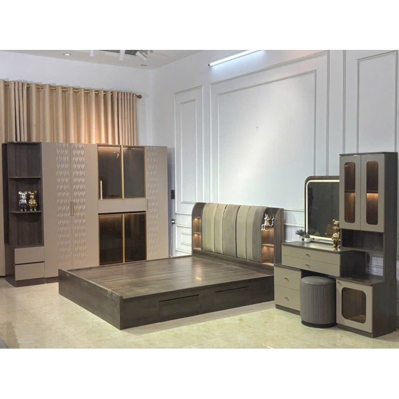 Combo nội thất phòng ngủ tiện nghi với giường ngủ và hệ tủ đồng bộ CB766