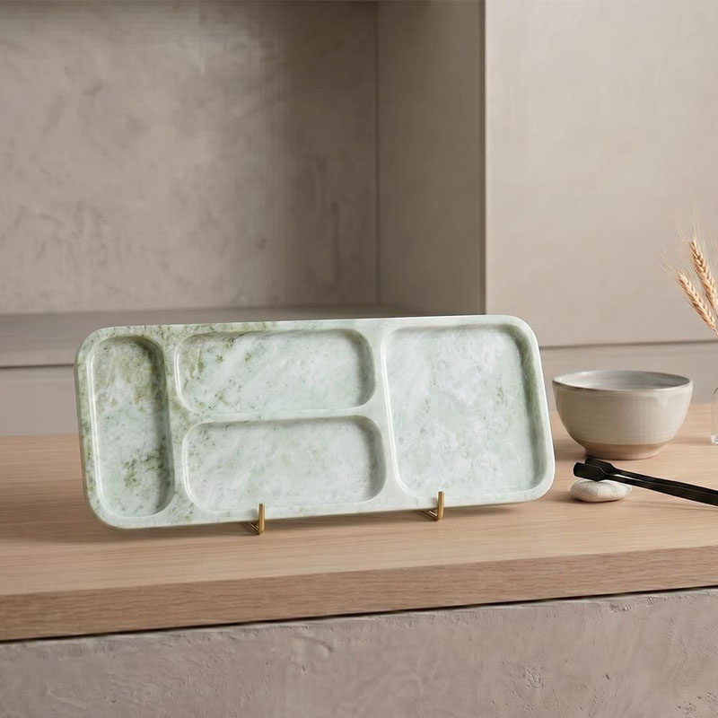 Khay đá Cẩm Thạch tự nhiên hình chữ nhật 4 ngăn Decor cao cấp PT367