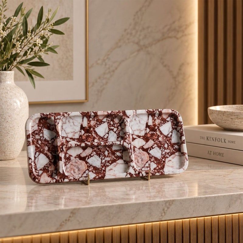 Khay đá Cẩm Thạch tự nhiên hình chữ nhật 4 ngăn Decor cao cấp PT367
