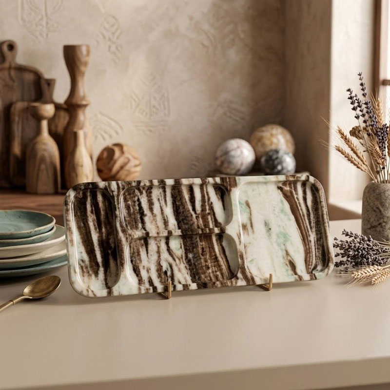 Khay đá Cẩm Thạch tự nhiên hình chữ nhật 4 ngăn Decor cao cấp PT367