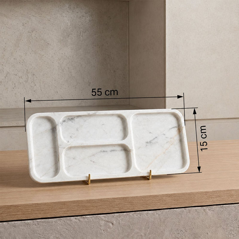 Khay đá Cẩm Thạch tự nhiên hình chữ nhật 4 ngăn Decor cao cấp PT367