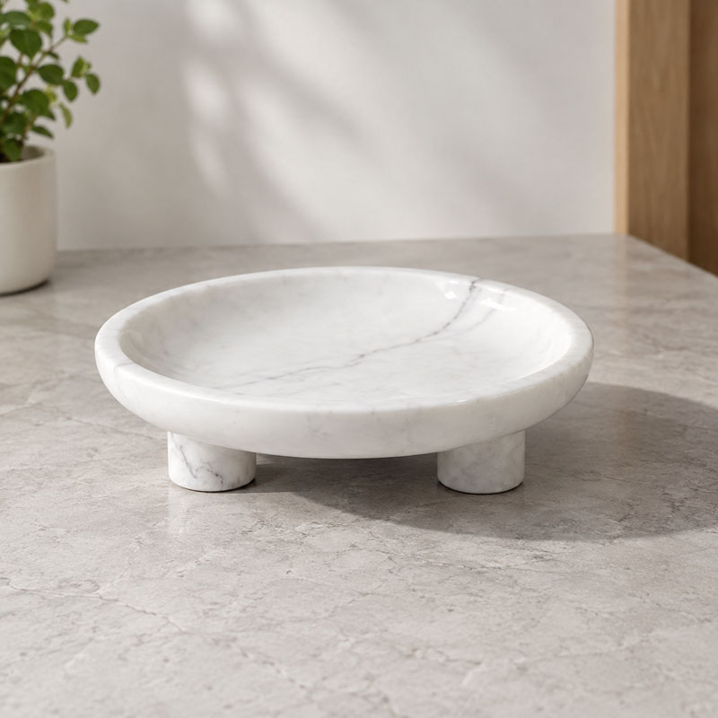 Khay đá Cẩm Thạch tự nhiên nguyên khối hình tròn D25cm PT337