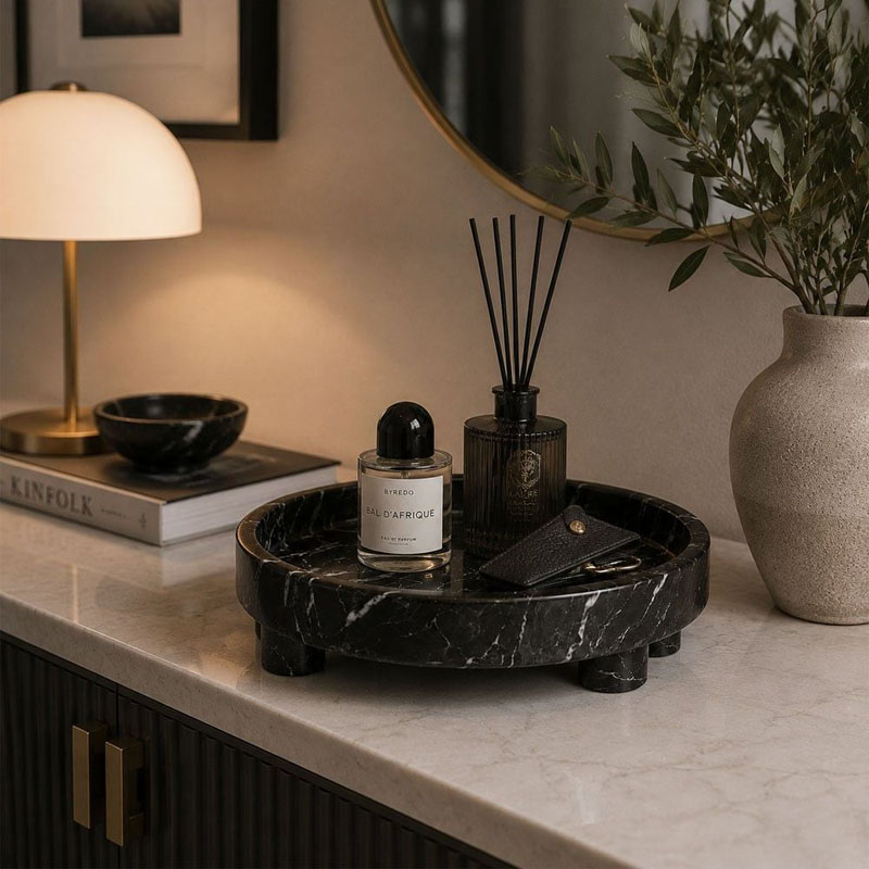 Khay Decor trang trí đá Cẩm Thạch Marble nguyên khối D26×H5cm PT452