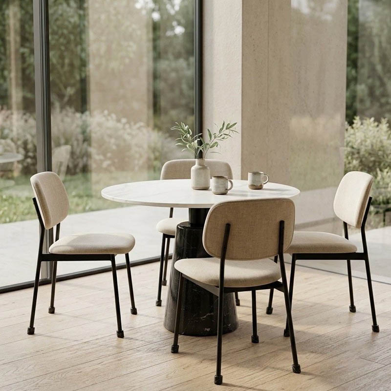 Bàn Ăn chân đá Cẩm Thạch tự nhiên, mặt bàn tròn đá trắng vân mây cao cấp BA222 Bàn Ăn chân đá Cẩm Thạch tự nhiên, mặt bàn tròn đá trắng vân mây cao cấp BA222