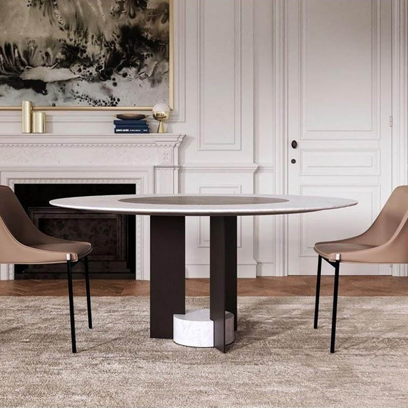 Bàn ăn tròn đá Cẩm Thạch Marble tự nhiên, chân trụ sắt kết hợp đế đá cao cấp BA091 Bàn ăn tròn đá Cẩm Thạch Marble tự nhiên, chân trụ sắt kết hợp đế đá cao cấp BA091