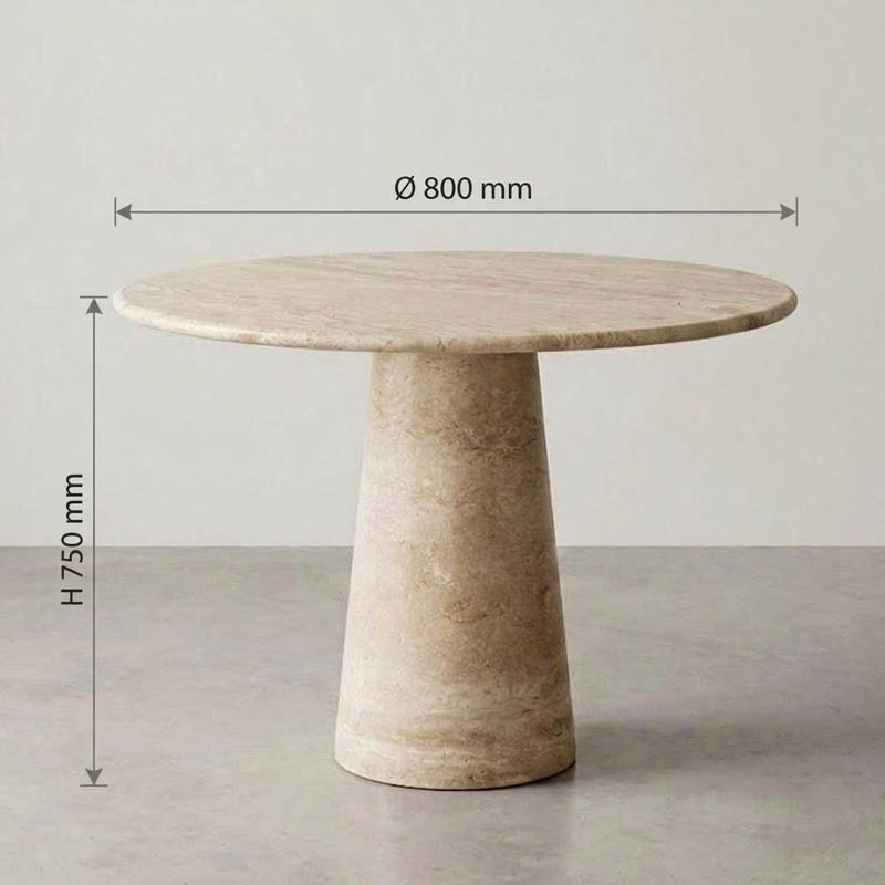 Bàn ăn tròn đá Travertine Thổ Nhĩ Kỳ, chân trụ đá tự nhiên nguyên khối D90cm BA700