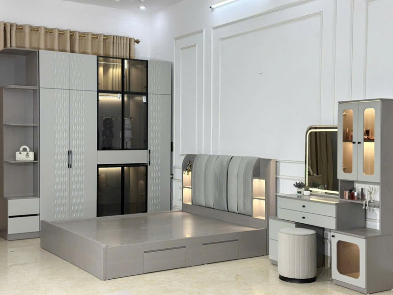 Combo nội thất phòng ngủ tiện nghi với giường ngủ và hệ tủ đồng bộ CB766 Combo nội thất phòng ngủ tiện nghi với giường ngủ và hệ tủ đồng bộ CB766